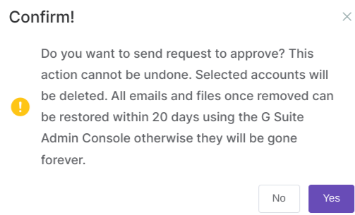 Confirmation of sending request to approve