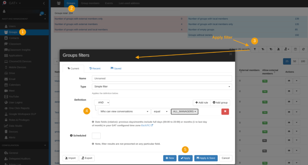 Applying a filter to find target Groups