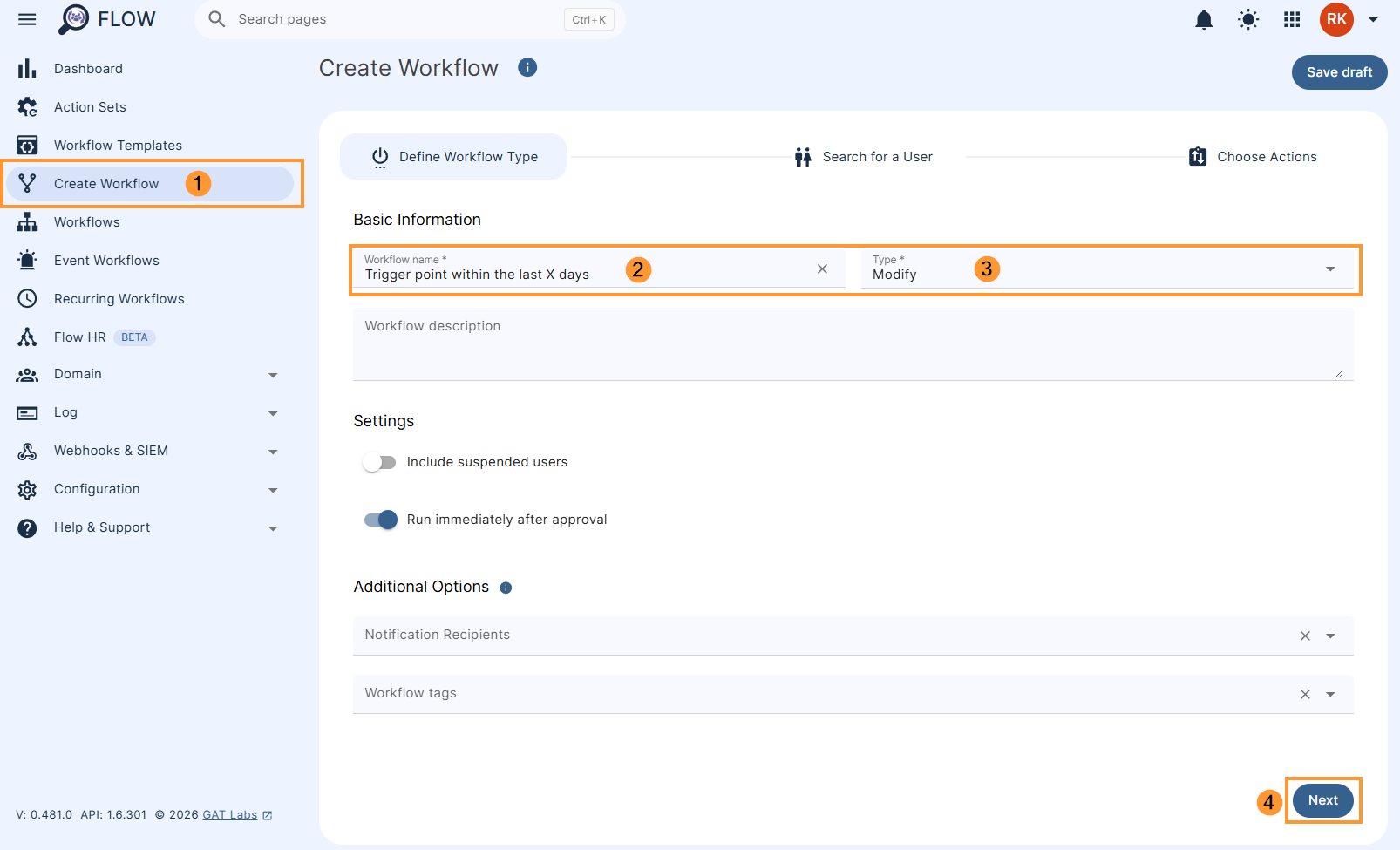 Creating a workflow in GAT Flow
