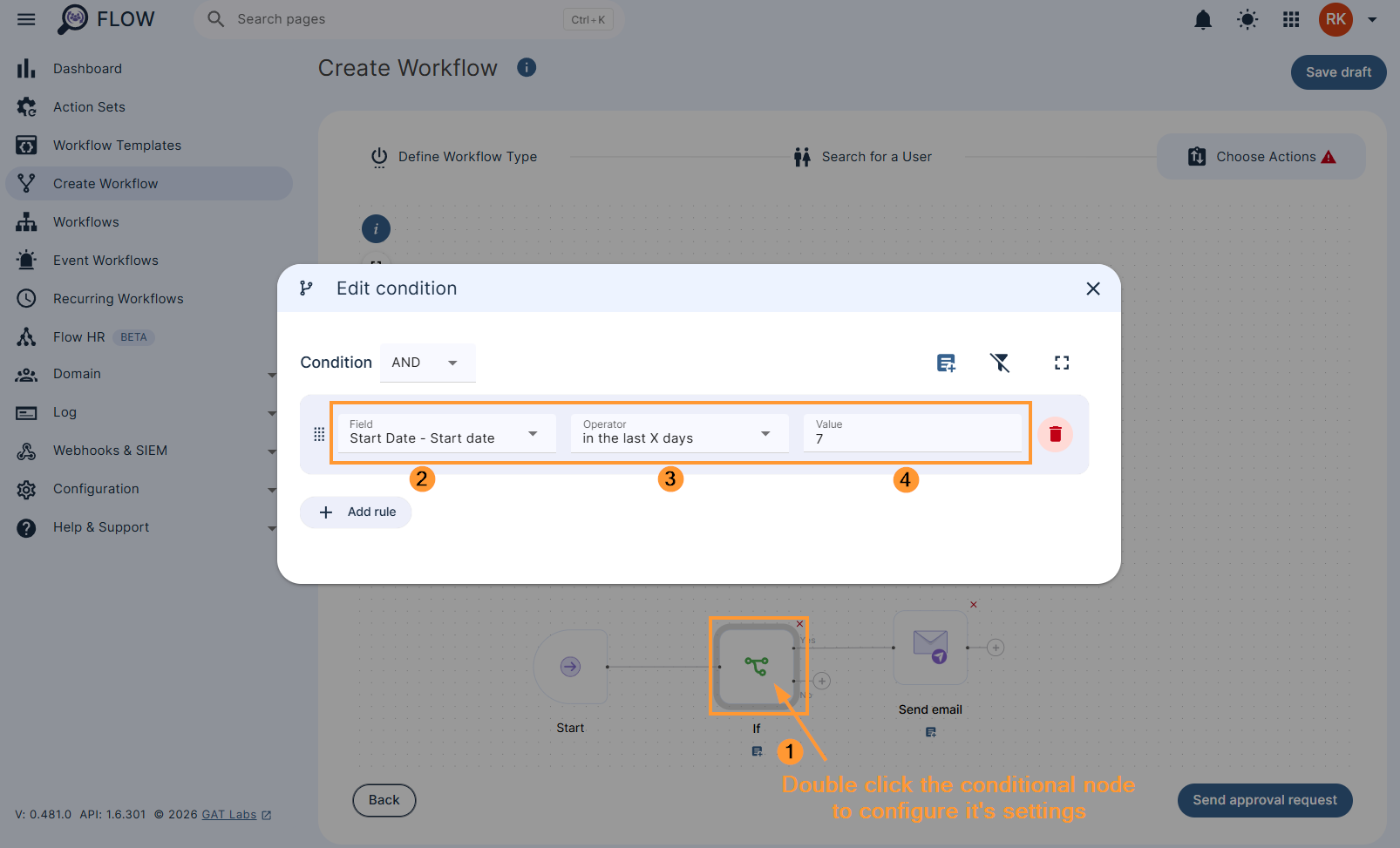 Editing conditional node settings