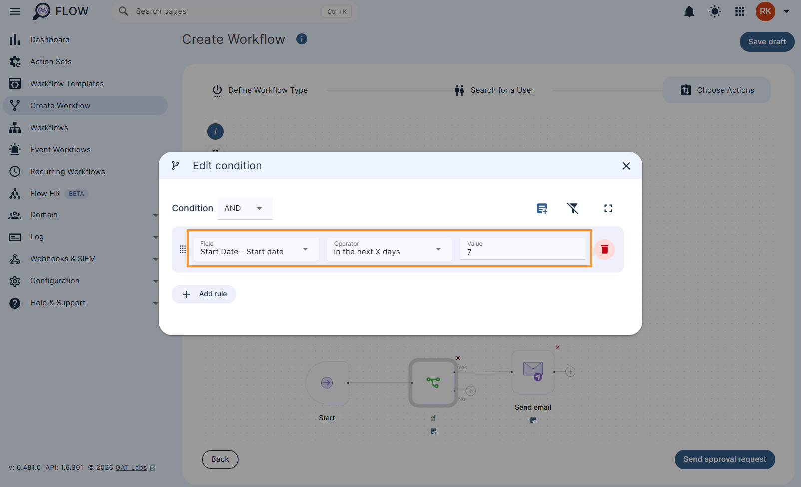 Editing conditional node settings