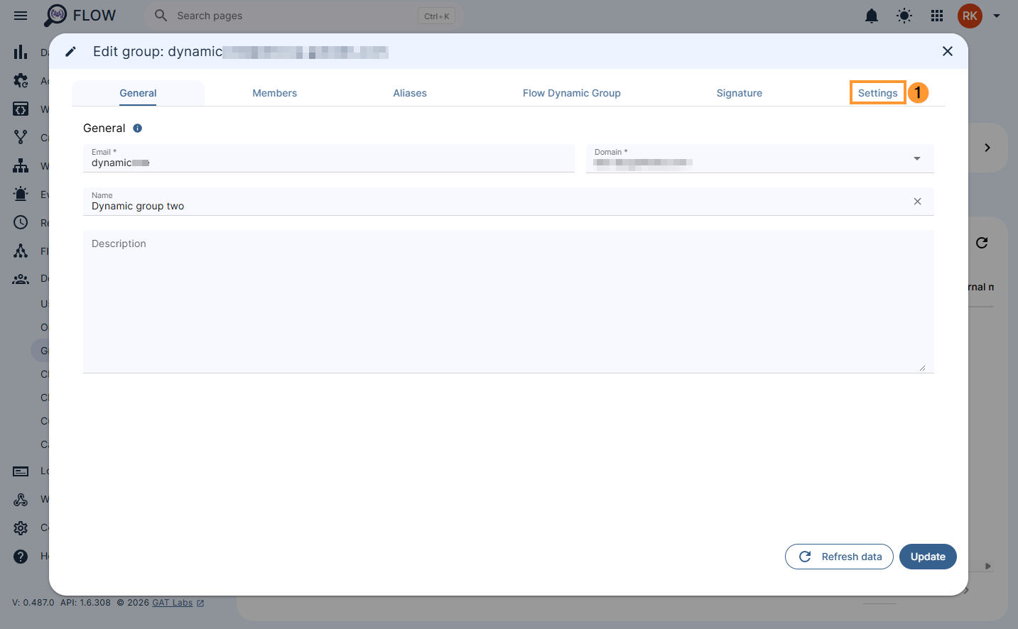 Adjusting the settings of a group in Flow