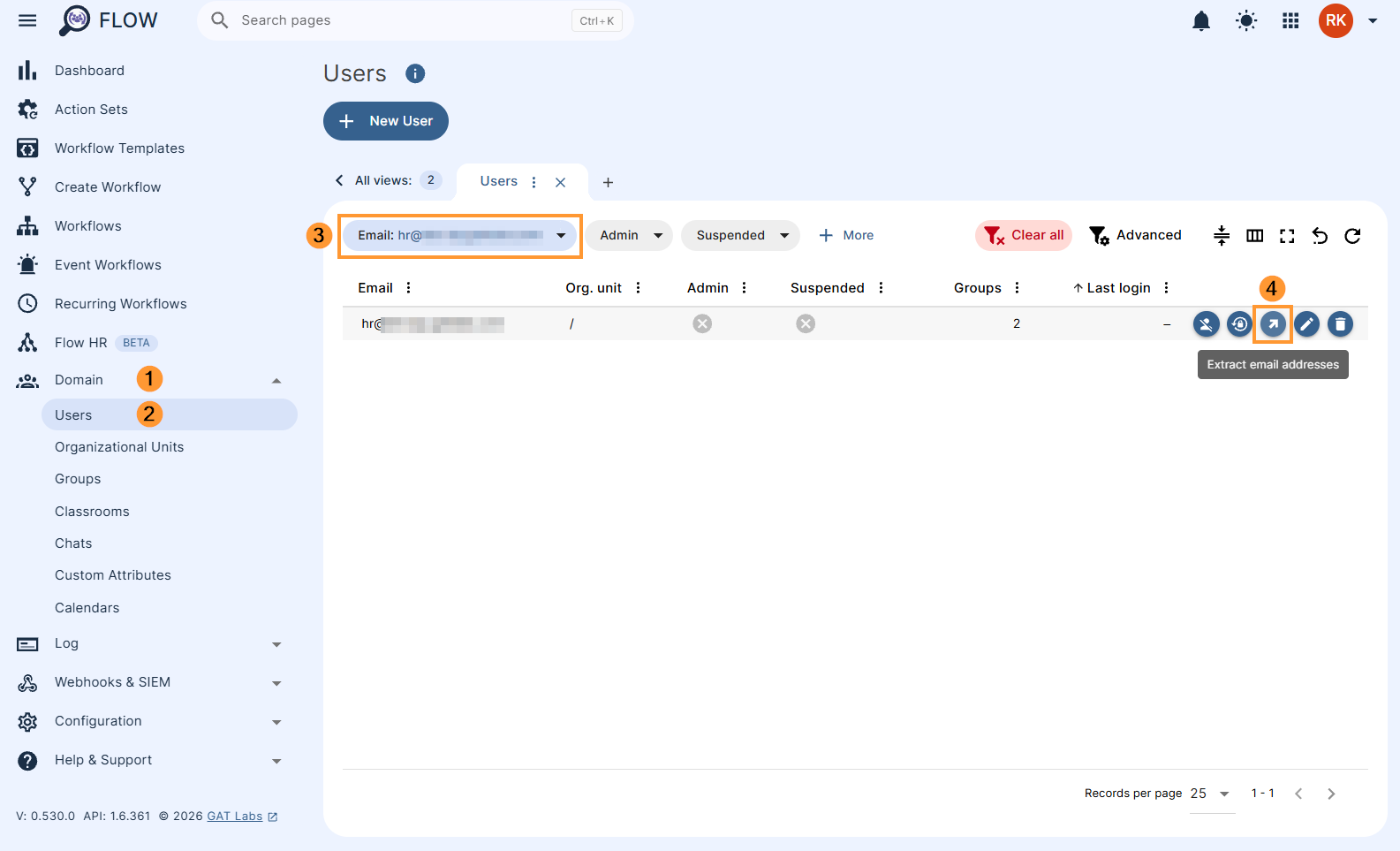 Extracting email addresses from a user