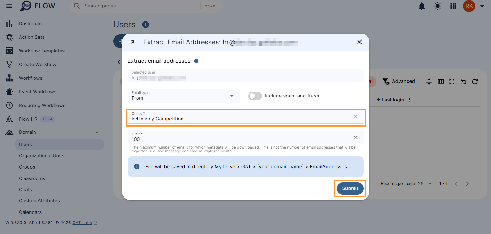Extracting email addresses using a query