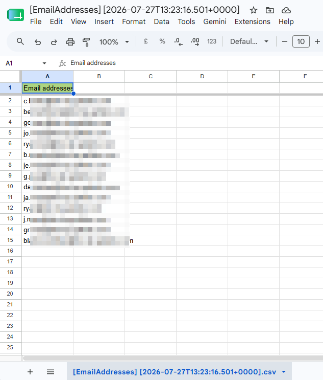 Email addresses exported