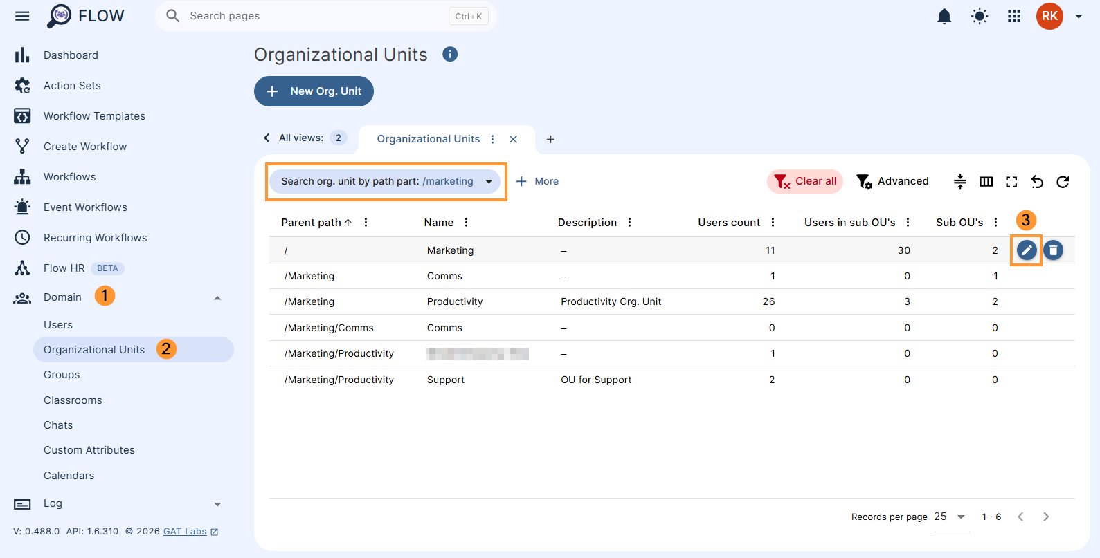 Searching for a particular Organizational Unit in the OU module