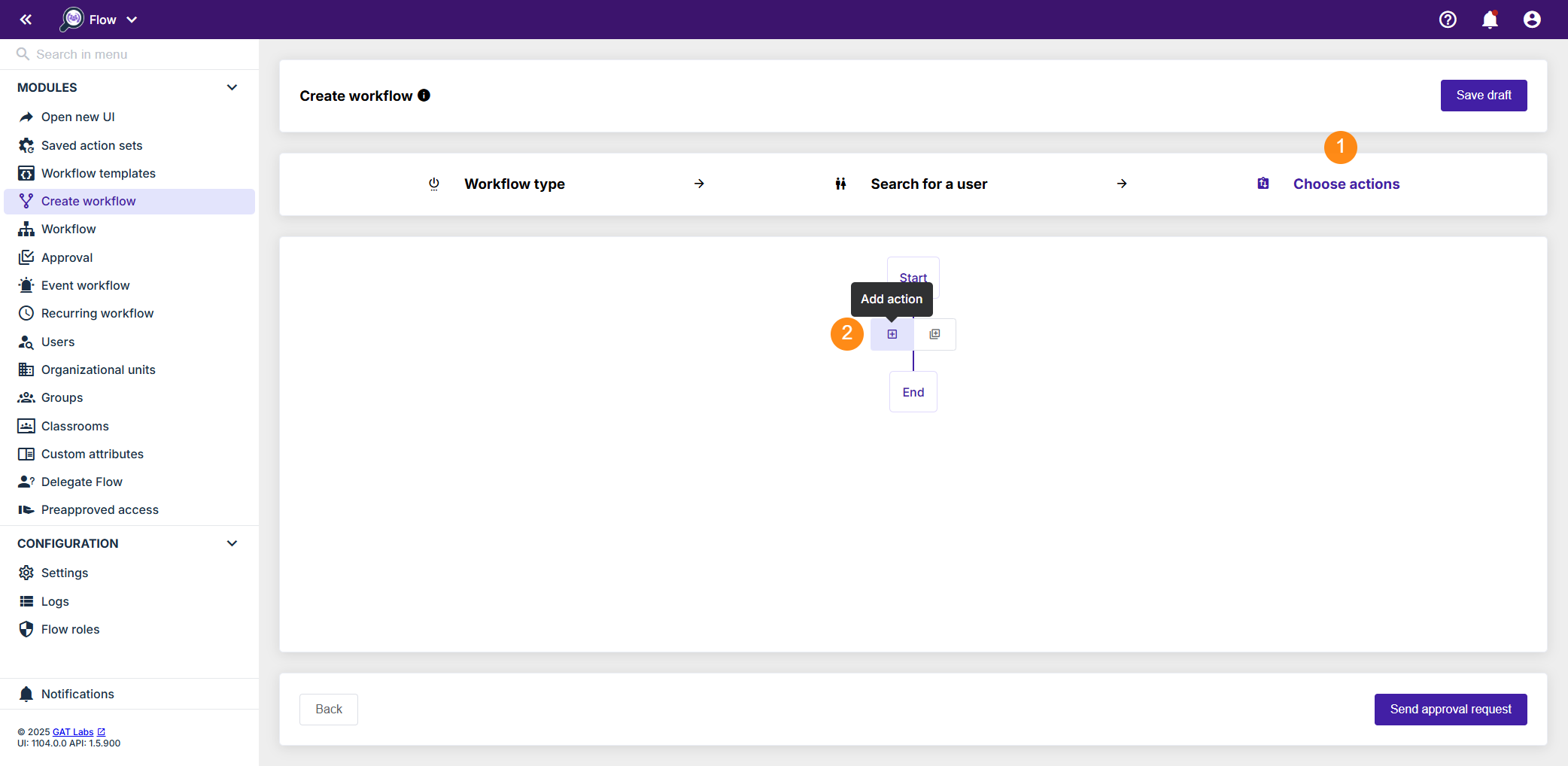 Choose actions section allows selecting a desired action to be triggered. 