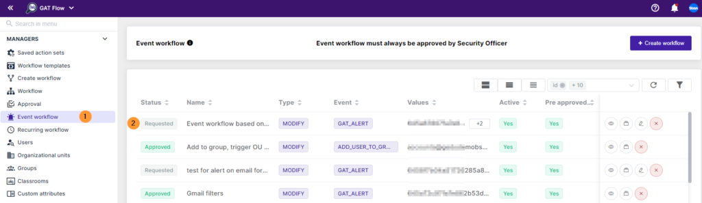 Set Up Event Workflows Based on GAT+ Alerts via GAT Flow