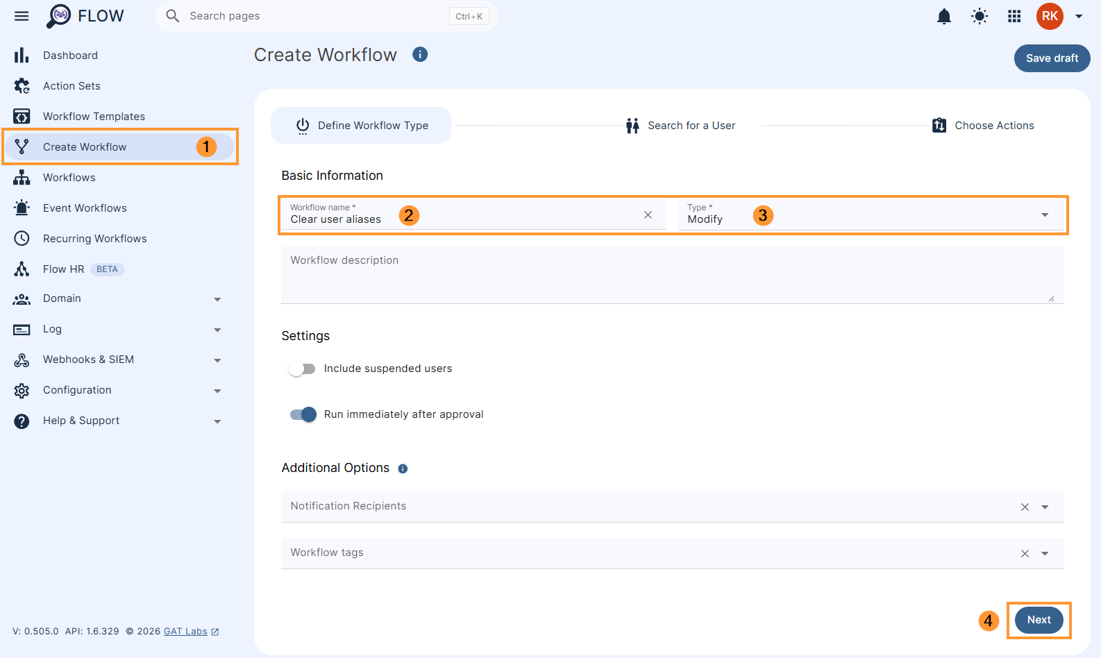 Creating a workflow for clearing user aliases