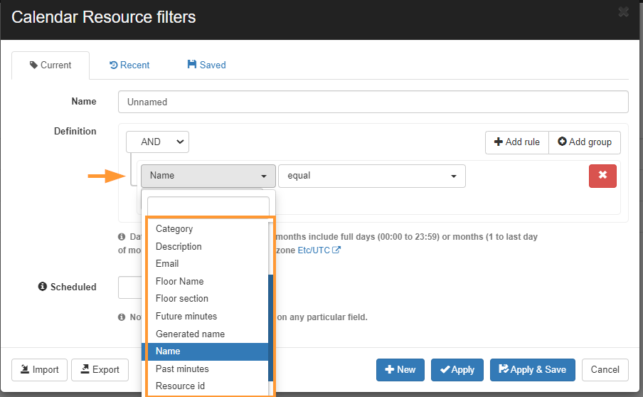 Calendar Resource filters