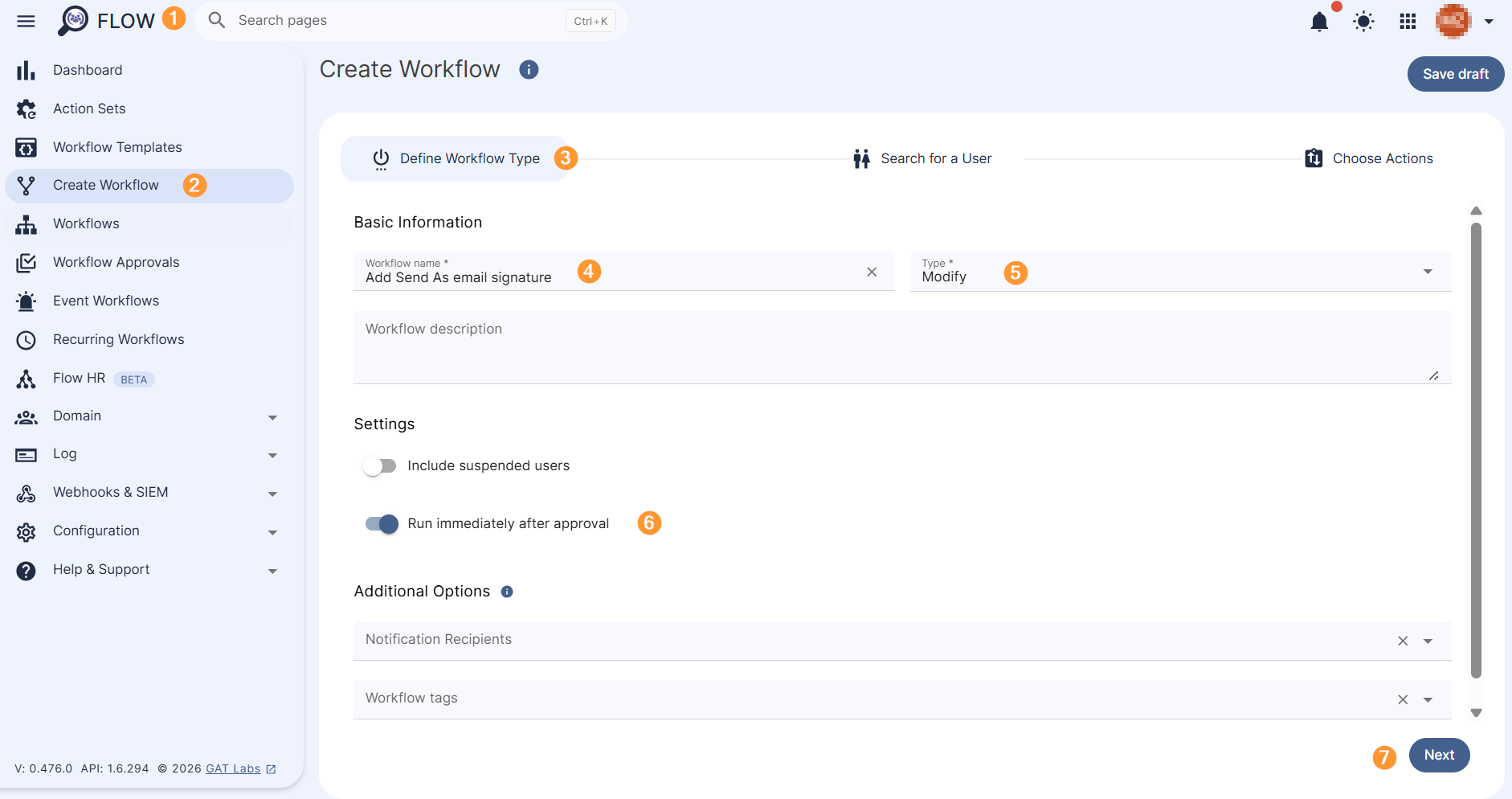 Define workflow type section. 