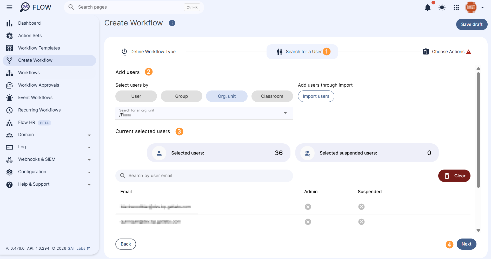Search for a user section. 