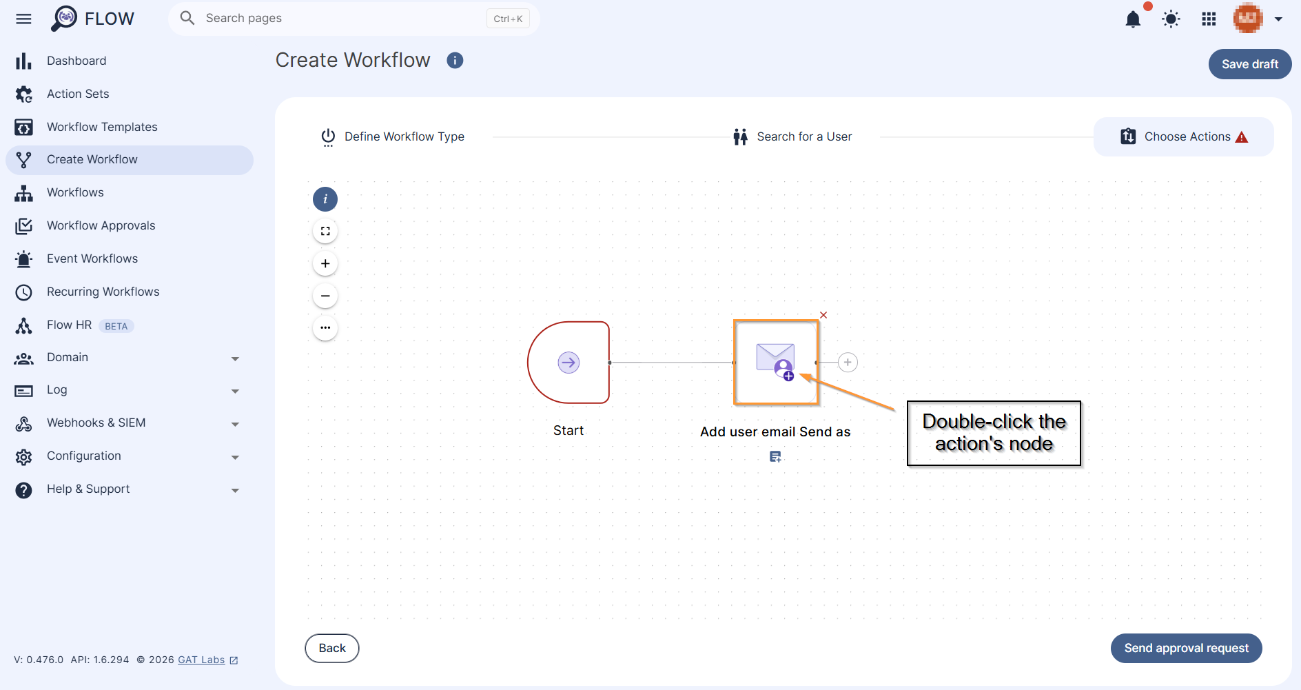 Action's node is added to to workflow.