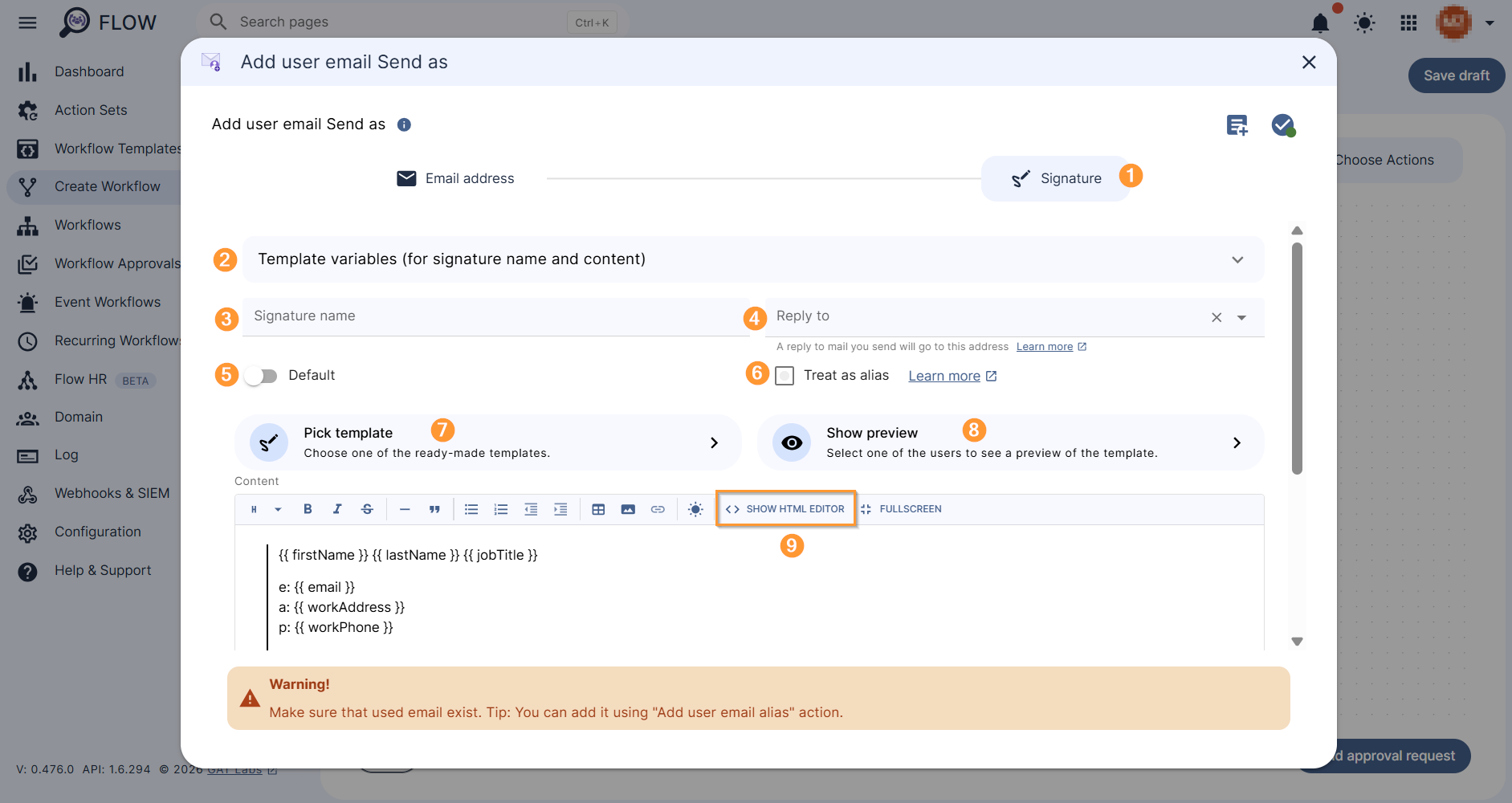 Send as email signature creation section. 