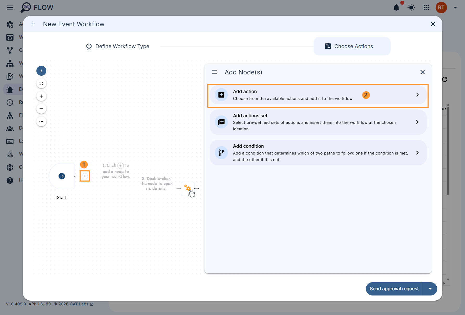 Adding an action in a GAT Event Workflow