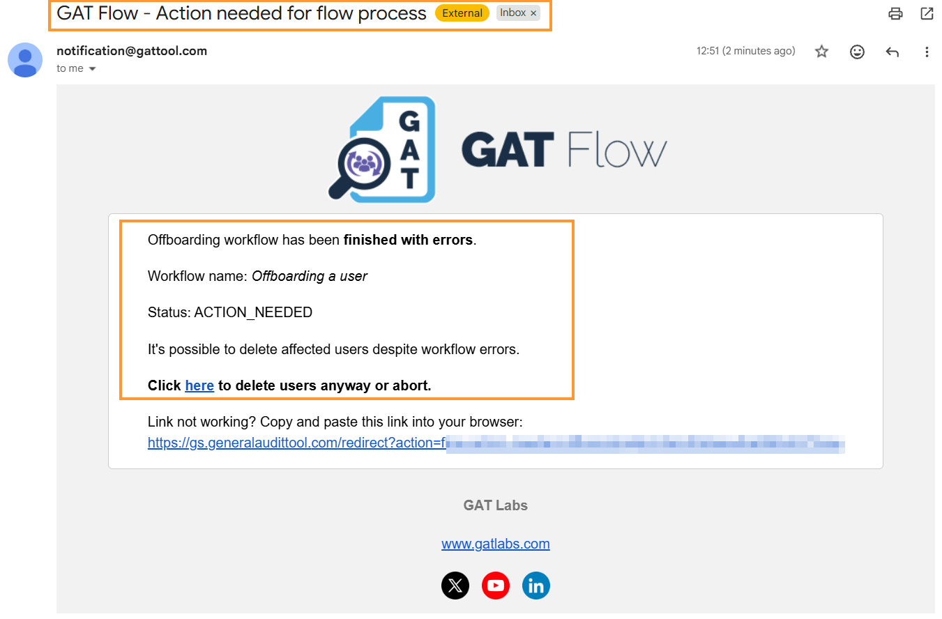 Action Needed for Flow Process Notification Email
