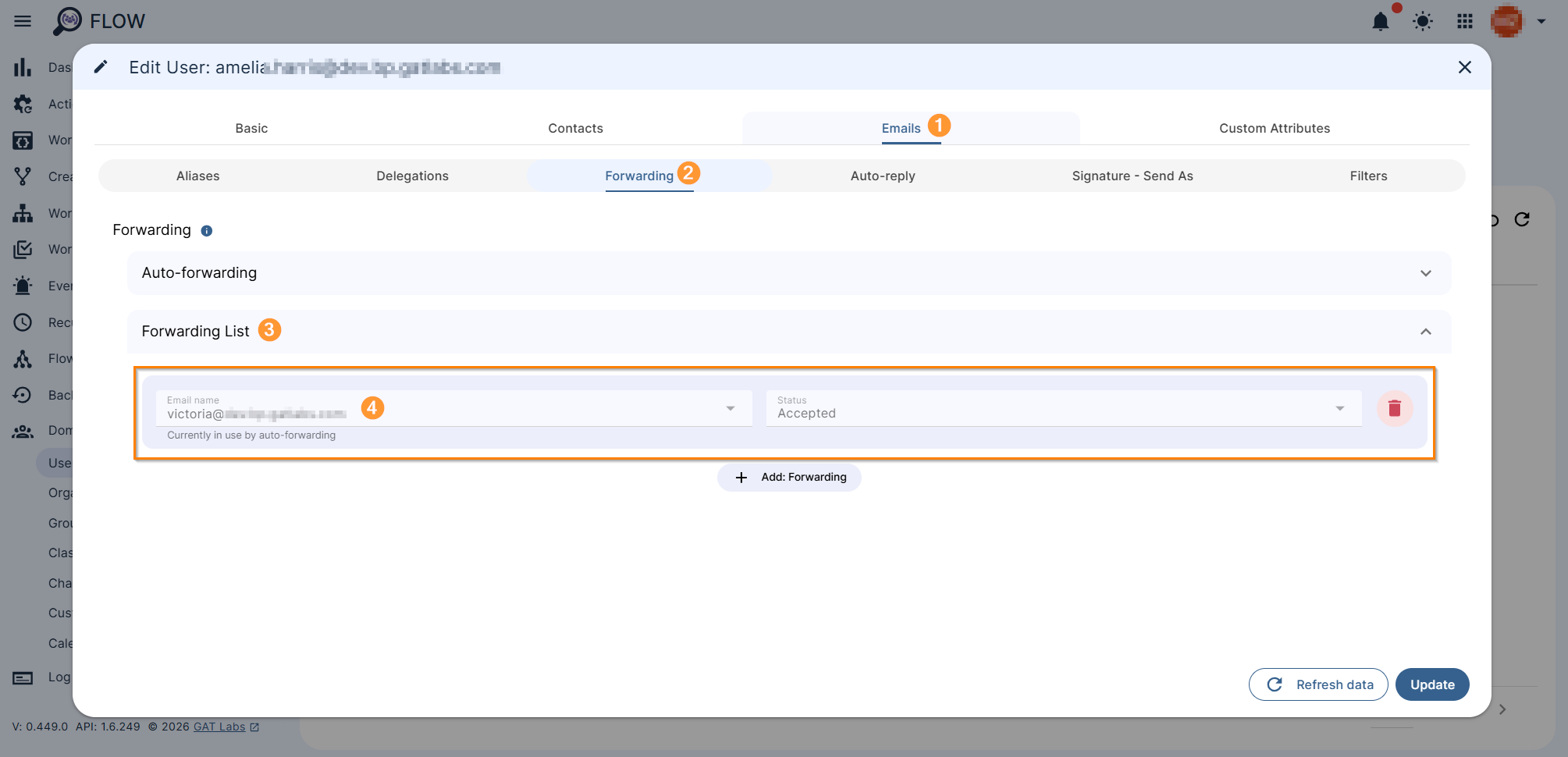 Image showing the confirmation that Email Auto-forwarding has been set.