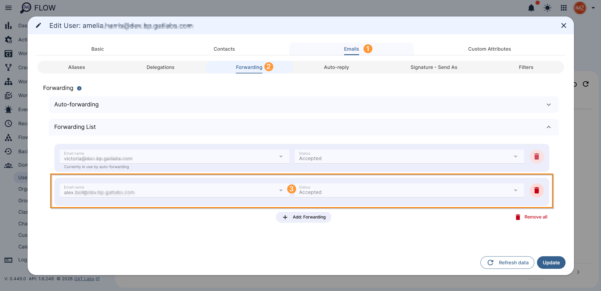 Image showing the confirmation that the email forwarding has been set up.