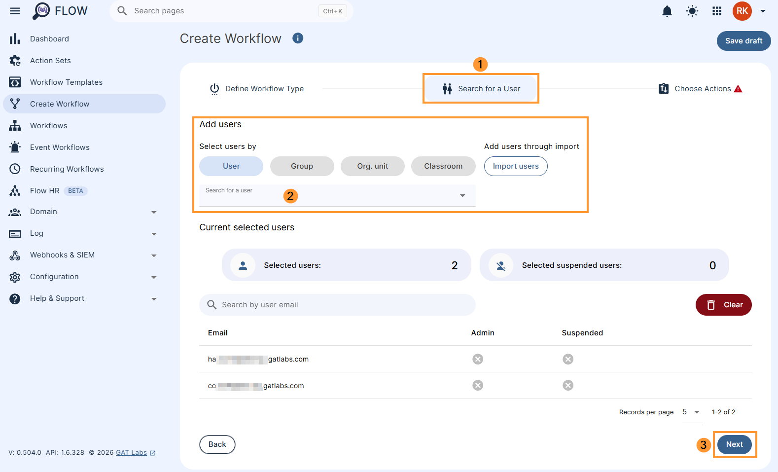 Selecting users to run a workflow on