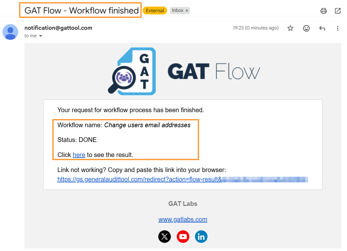 Workflow finished email