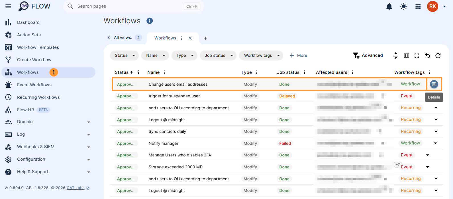 Workflow results