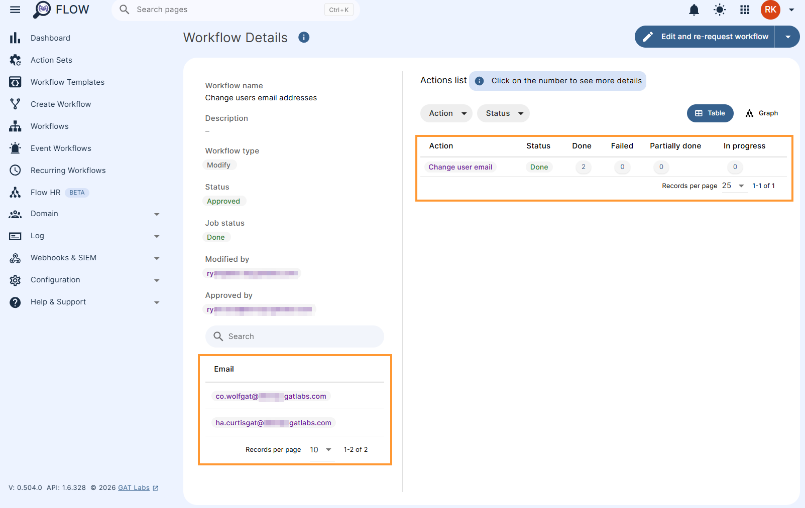 Workflow results