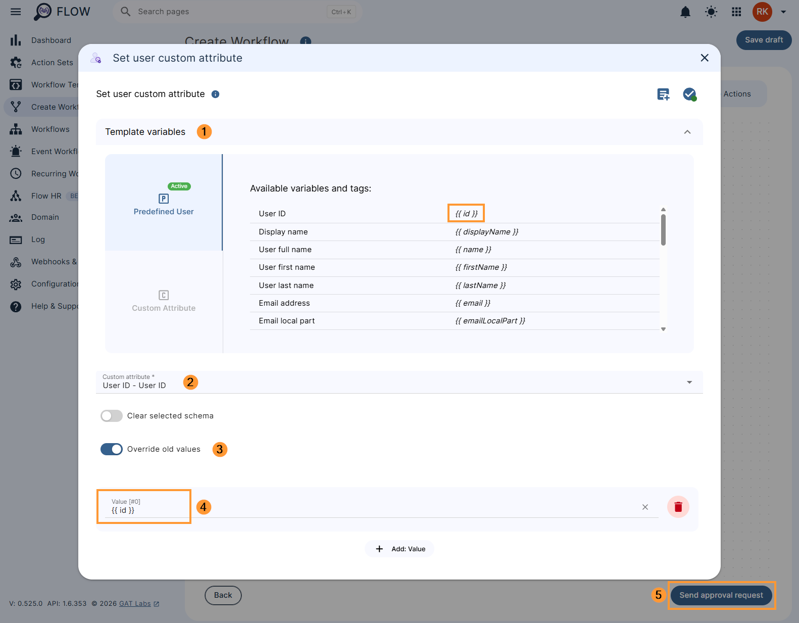 Configuring the 'Set user custom attribute' action settings