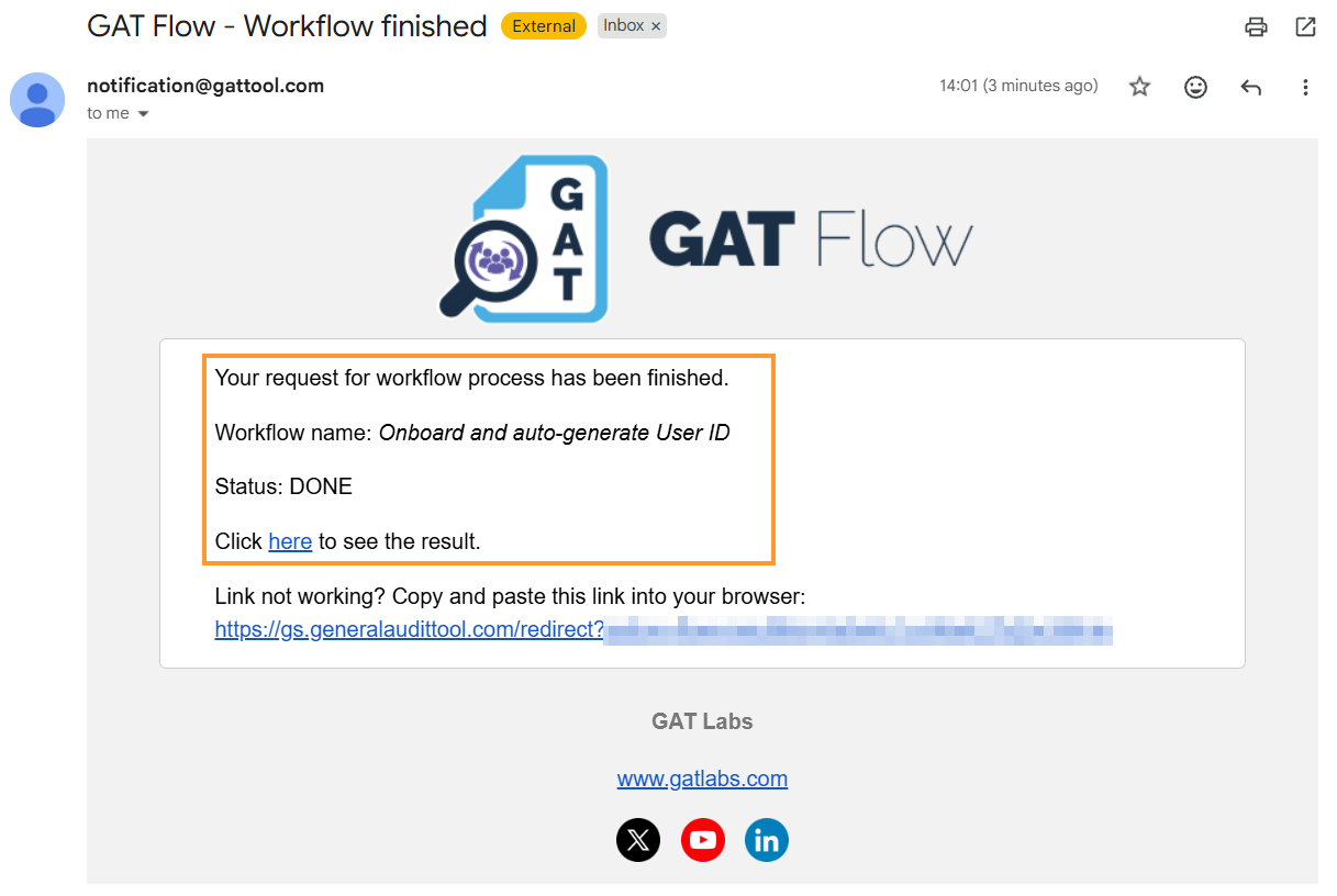 Workflow finished email notification