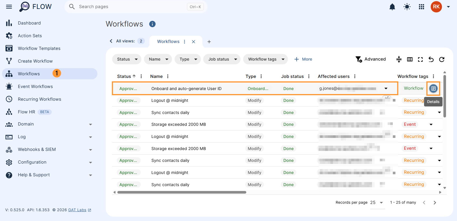Workflow results