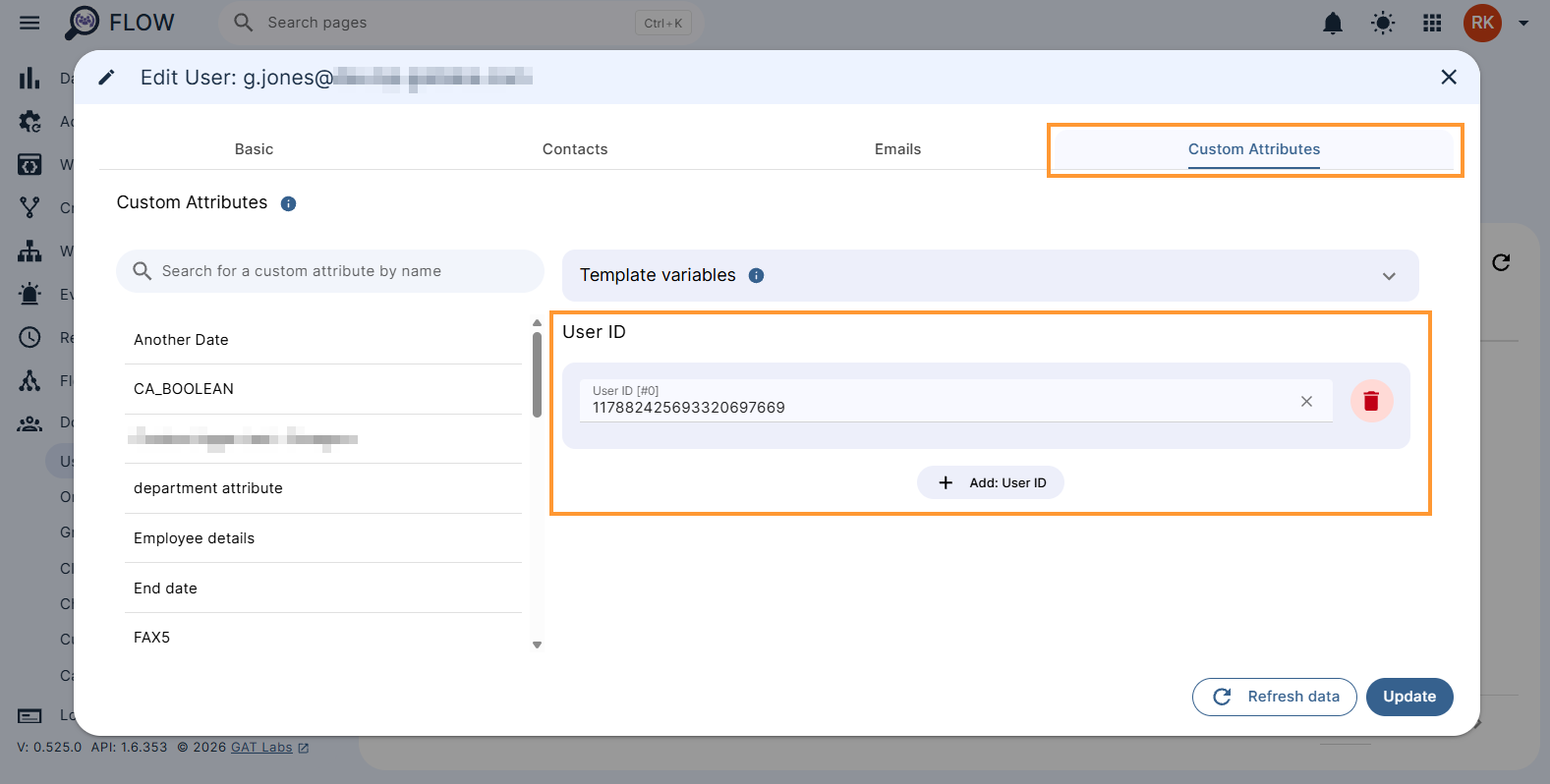Custom attribute on users account