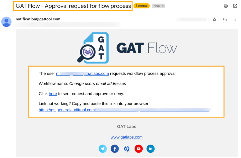 GAT Flow notification user's email management