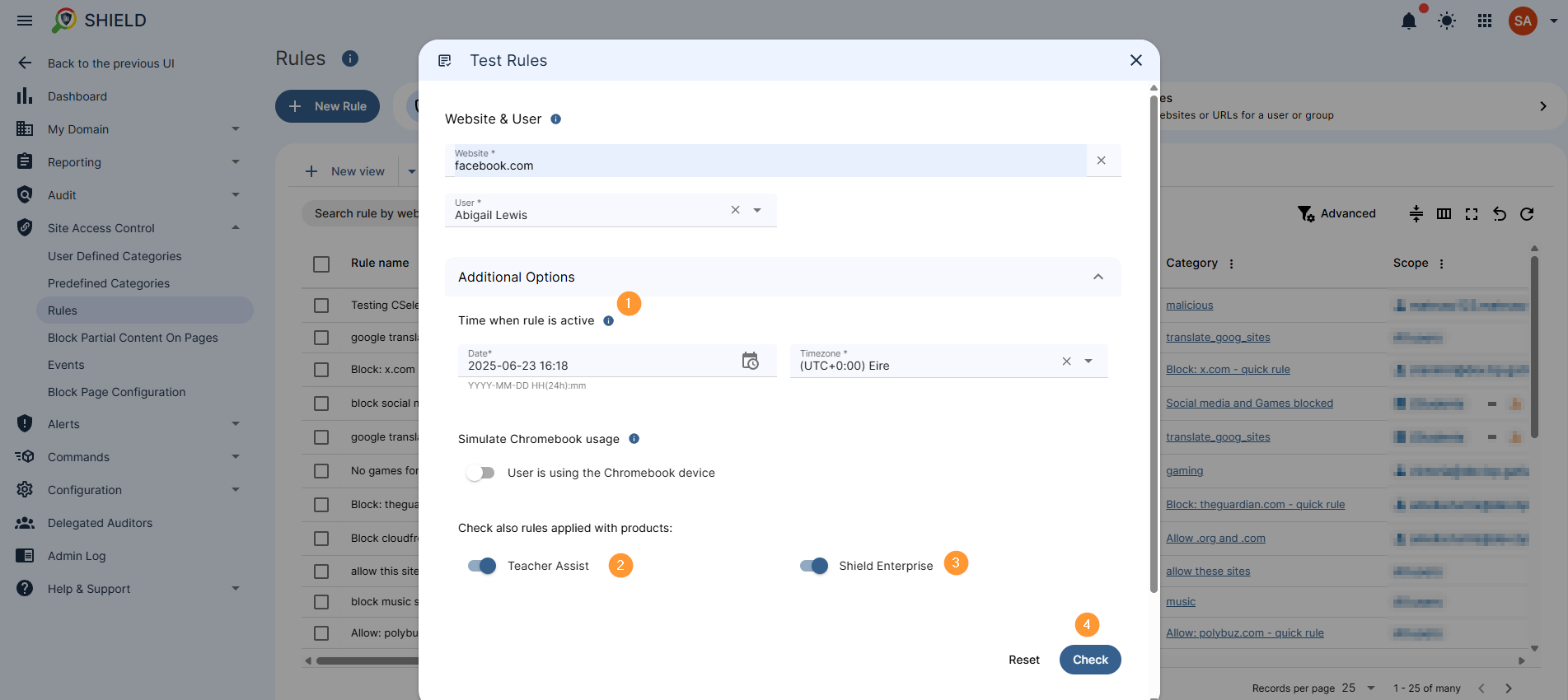 additional optoons to check if pages are blocked by differnet product such as Teacher Assist or Shield enterprise or