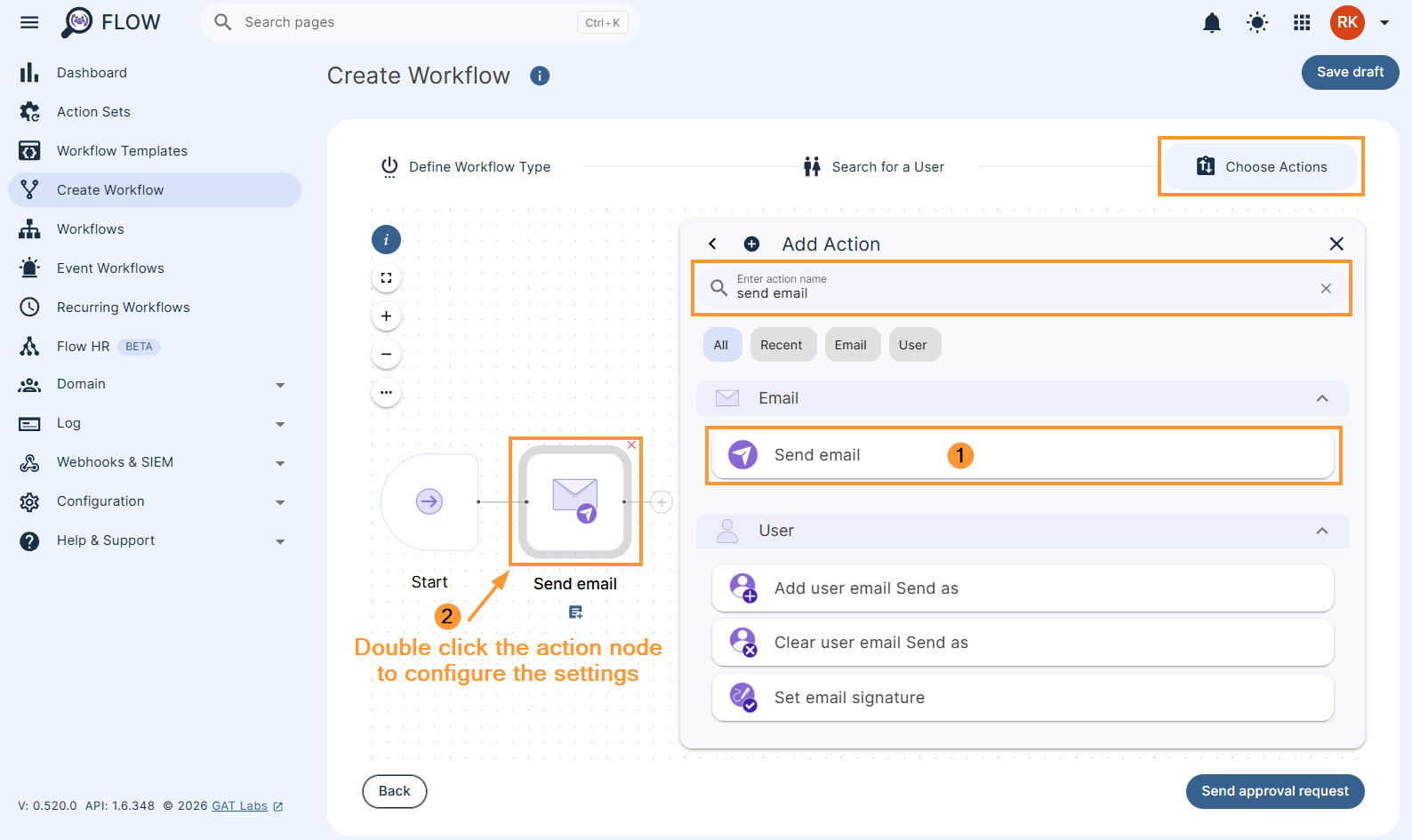 Adding the 'Send email' action to a workflow