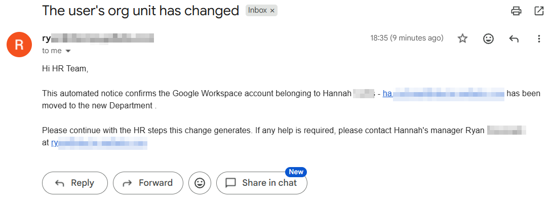 Email to user