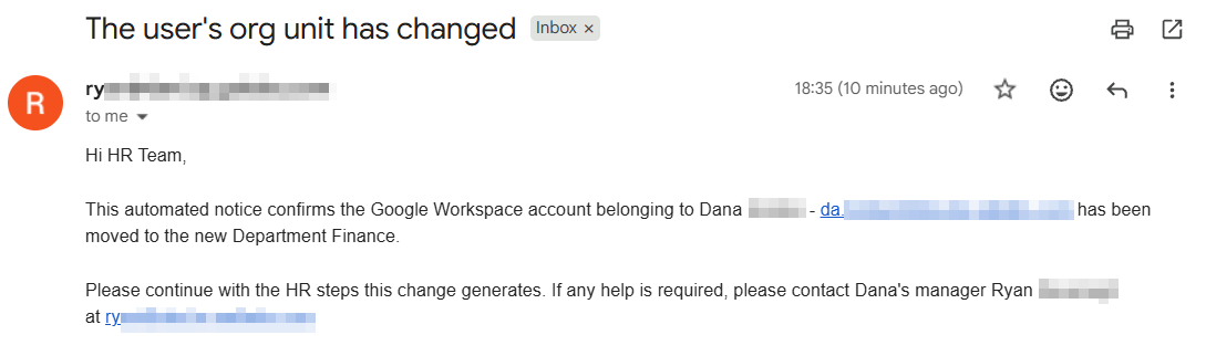 Email to user