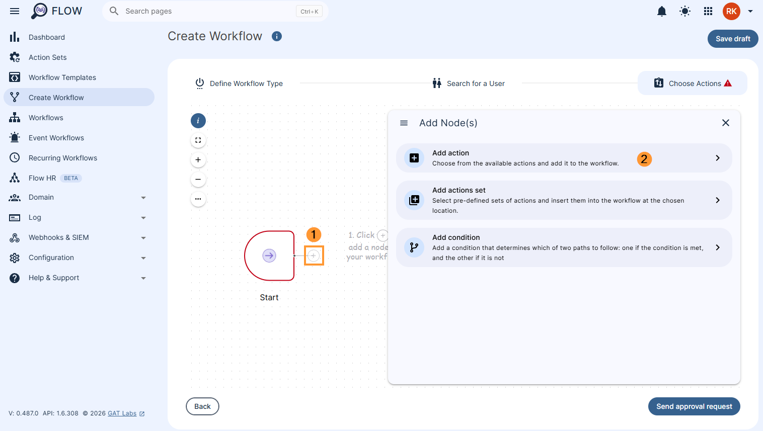Adding actions to a GAT Flow workflow