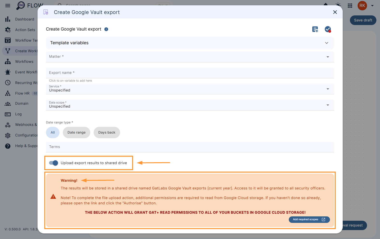 Uploading Google Vault export to a shared drive warning