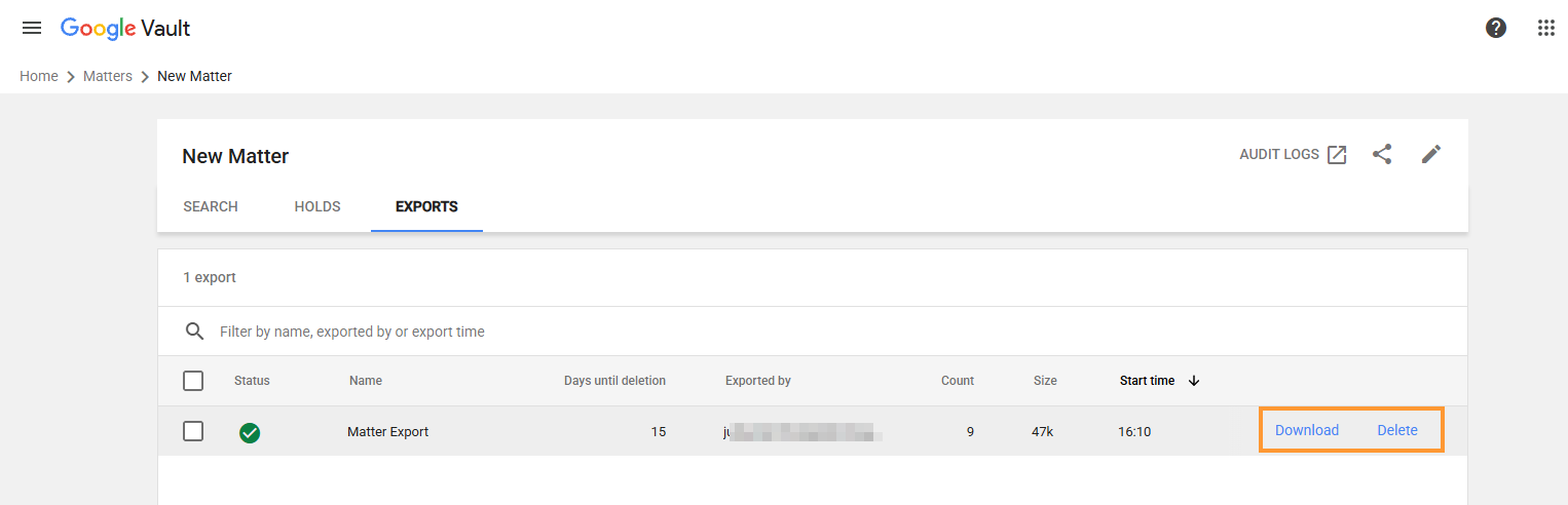Google Vault Exports with GAT Flow