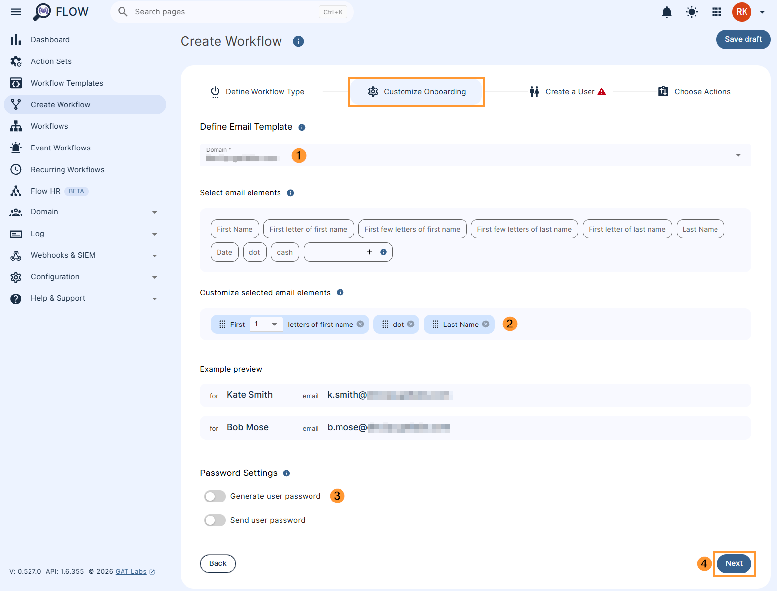 Customize onboarding creating a user.