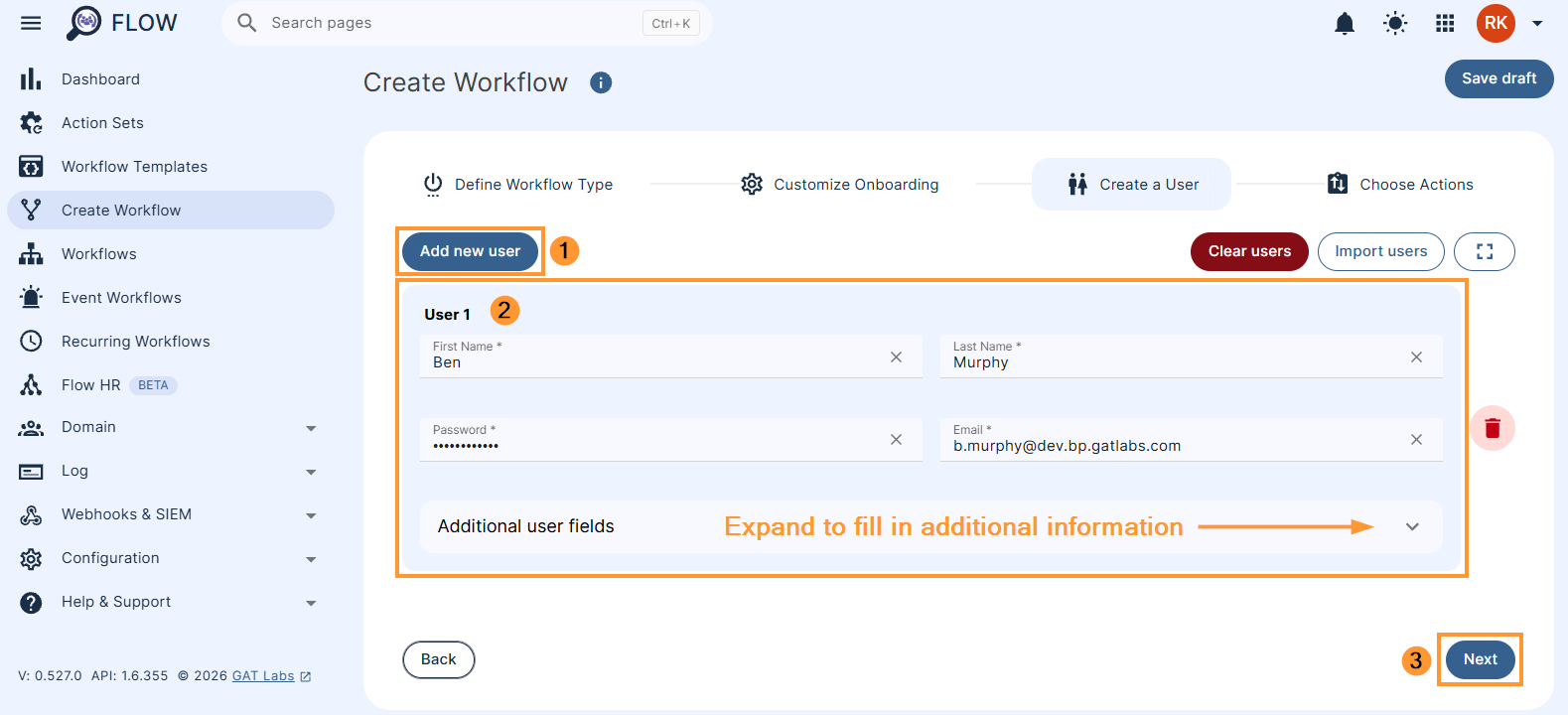 Creating a user in a conditional workflow