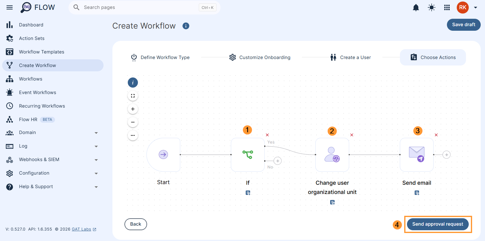 Workflow actions and send approval request