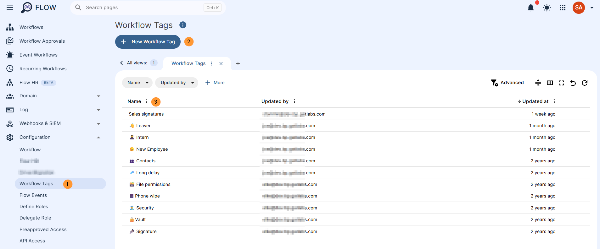 On top of the above default tags, an Admin can create a tag of their choice to be able to identify the workflows in a quick way (examples of custom tags are shown in the screenshot below).