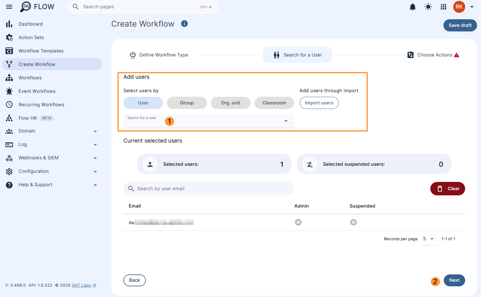 Selecting users to run a workflow on