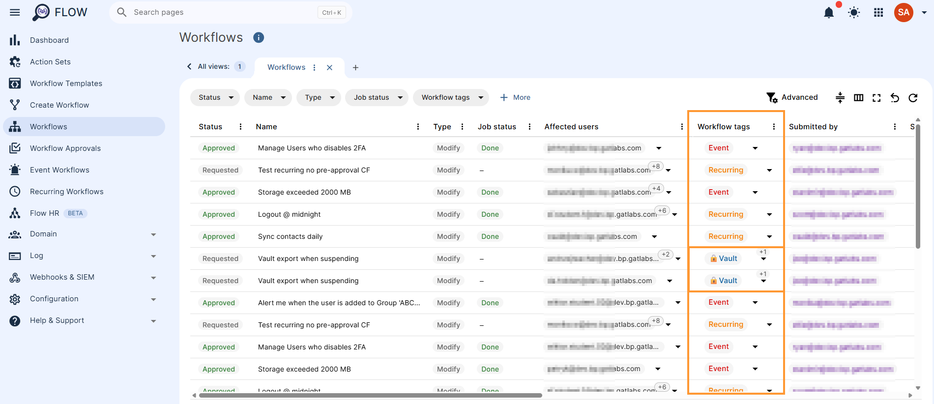 In the Workflow section, you will see all the previously run workflows, alongside the draft workflows. The column labeled workflow tabs will show you the tags that each workflow is given.