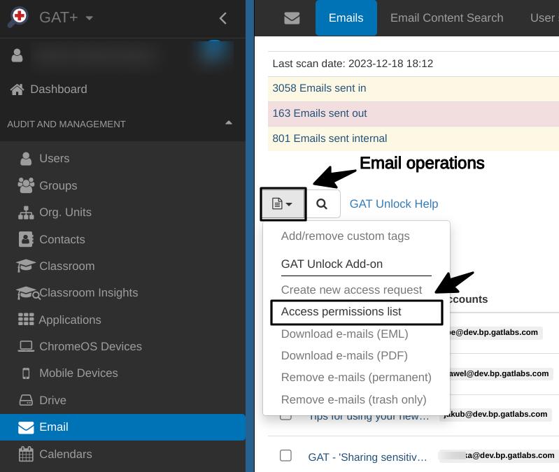 GAT email operations