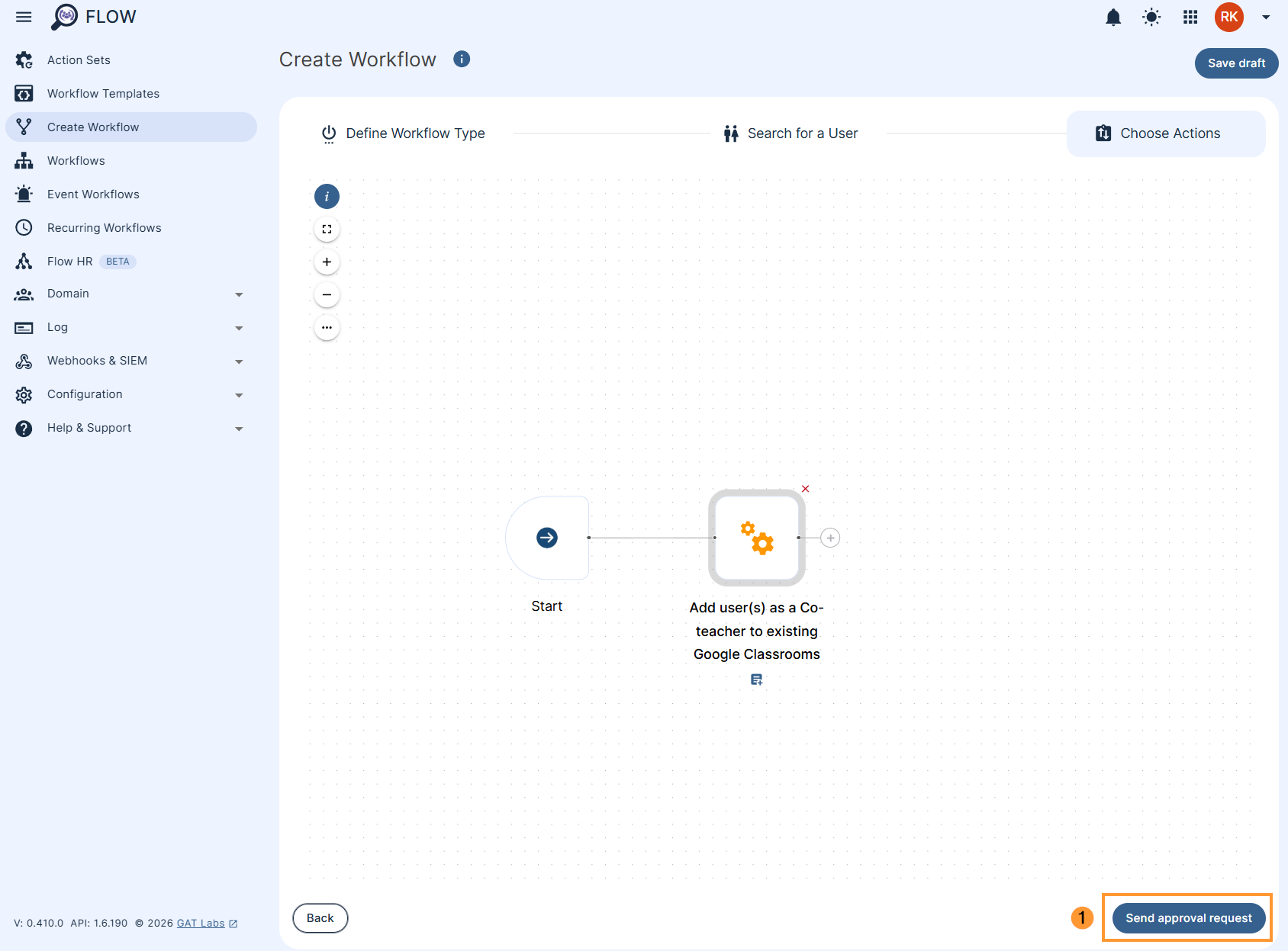 Send approval request on a GAT Flow workflow