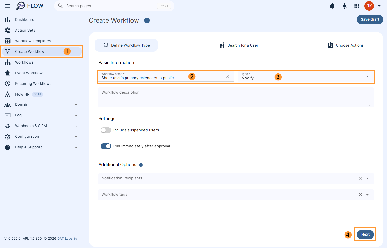 Creating a 'Share user's primary calendars to public' workflow