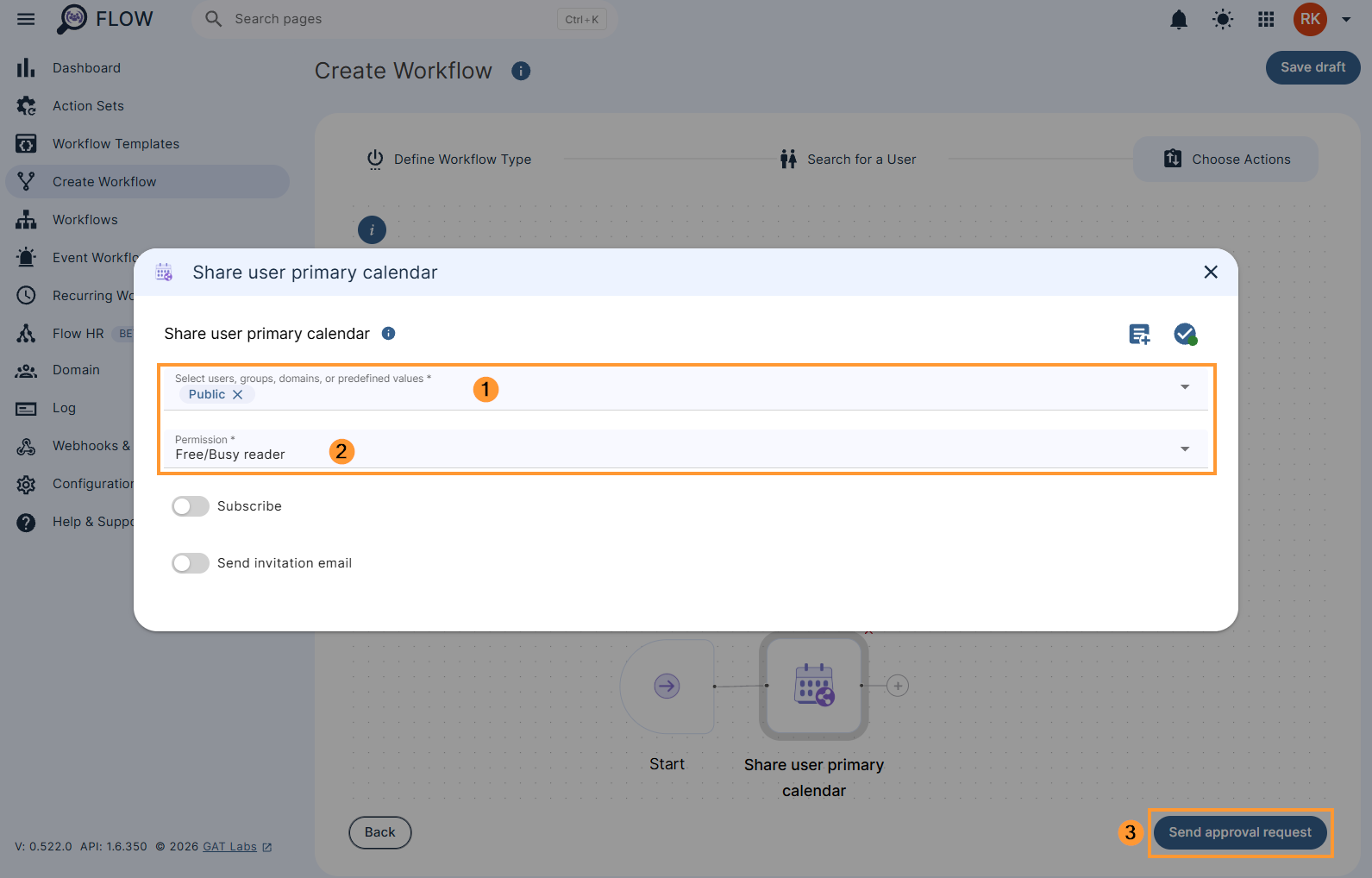 users' primary calendars access permissions