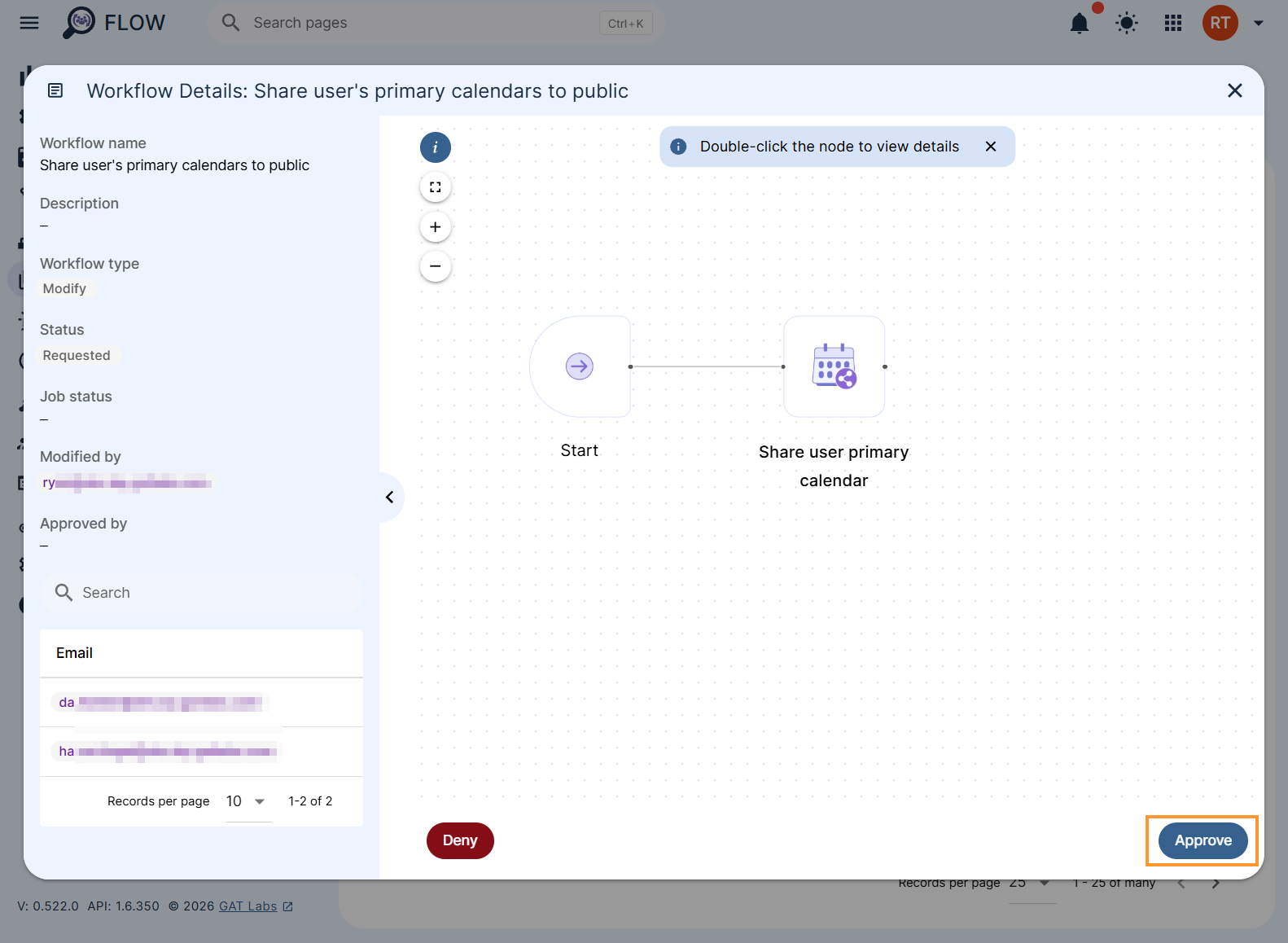 Security officer workflow approval pop-up