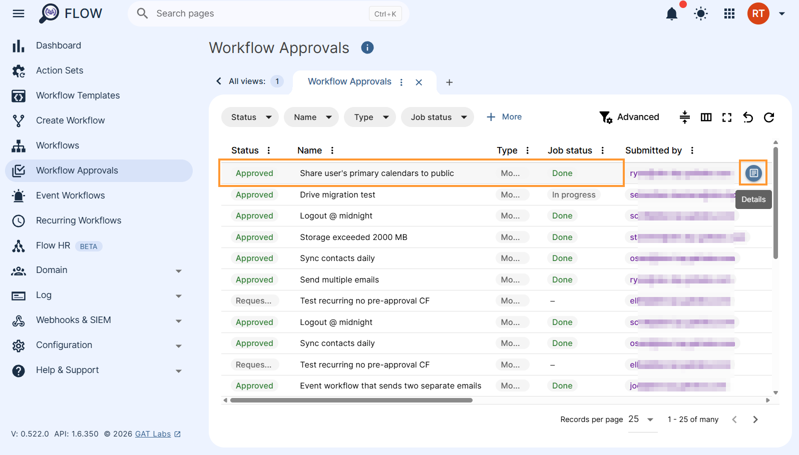 Workflow results